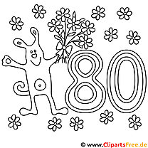 desenho de Cão de desenho animado com flores 80º aniversário para colorir