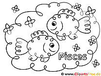 Fische Sternzeichen Ausmalbild für Kinder kostenlos ausdrucken