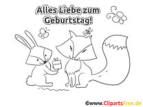 Fuchs und Hase Geburtstag Ausmalbild-Grußkarte