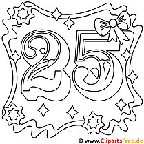 Imagem para colorir PDF para aniversário de 25 anos