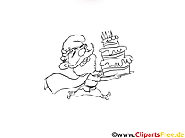Торт, картинка на день рождения черно-белая для раскрашивания, печати