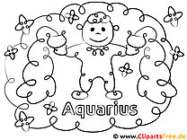 Dibujo de signo del zodiaco acuario para colorear imprimible gratis para niños