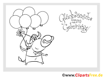 Bull Luftballons Glückwunschkarte zum Drucken und Ausmalen