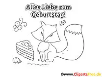 Fuchs Kuchen Geburtstag Ausmalbild-Grusskarte
