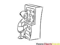 Am Spielautomat Bild, Illustration schwarz-weiß zum Ausmalen