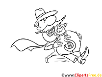 Mann mit Geldsack Bild , Illustration schwarz-weiß zum Ausmalen