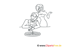 Mann und Frau in Casino Bild , Illustration schwarz-weiß zum Malen