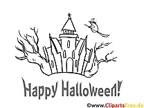 Ausmalbild Halloween mit Burg