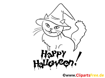 For little kids coloring page with cat in witch hat