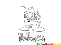 Spooky castle halloween coloring page