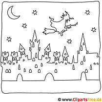 Halloween coloring pages with witch on broomstick
