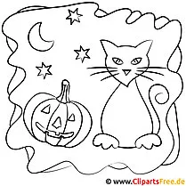 Halloween Bild zum Ausmalen Katze und Pumpkin