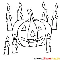 Halloween Malvorlage kostenlos mit Kerzen und Kuerbis