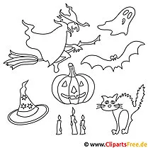 Halloween Malvorlagen - Hexen, Gespenster, Fledermause