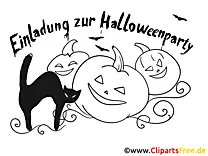 Schwarze Katze Kürbis Halloween Malvorlage-Einladung