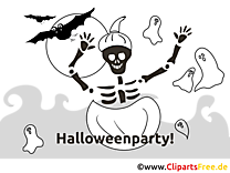 Convite de desenho de abóbora de esqueleto para colorir de Halloween