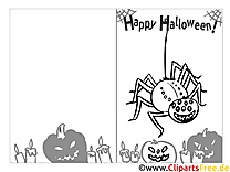 Spider coloring template for Halloween as a greeting card