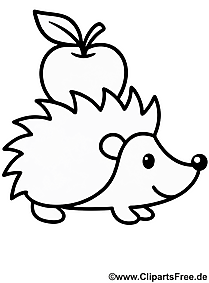 Ausmalbild Igel und Apfel herunterladen als PDF