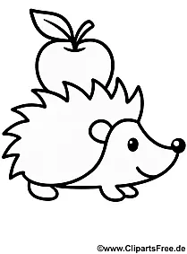 Ausmalbild Igel und Apfel herunterladen als PDF