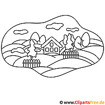 Village in autumn coloring page