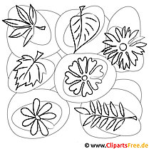 Free coloring page autumn leaves and flowers