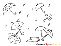 Sateenvarjojen värityssivu pienille lapsille