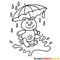 Teddy under the umbrella - free autumn coloring page
