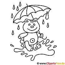 desenho de Teddy sob o guarda-chuva - outono grátis para colorir