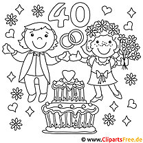 Wedding cake and bride and groom coloring page to print