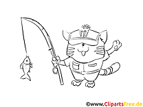 صفحه رنگ آمیزی Cat Goes Fishing برای چاپ و رنگ آمیزی