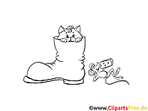 Cat in shoe coloring page to print and color