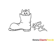 Katze im Schuh Ausmalbild zum Drucken und Ausmalen