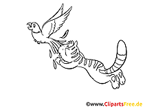 Cat and bird coloring page to print and color