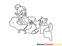Granny with cat graphic image coloring page to print