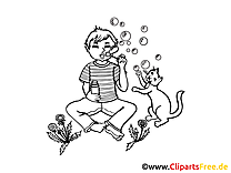 Free coloring page soap bubbles, boy, child, hangover