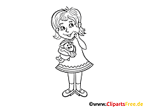 Girl in kindergarten image, clipart, illustration black and white for coloring