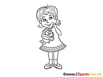 Mädchen im Kindergarten Bild, Clipart, Illustration schwarz-weiß zum Ausmalen