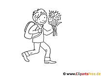Schüler mit Blumenstrauss Malvorlage
