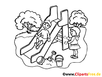 Изображение детской площадки, клип-арт, черно-белая иллюстрация для раскрашивания