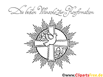 Confirmation coloring picture with dove, cross and sun