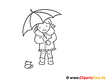 Coloriages pour enfants - fille sous le parapluie