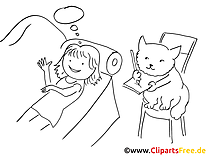 Девочка и кошка - картинка для раскраски