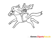 Ausmalbild Prinzessin reitet auf dem Pferd kostenlos herunterladen