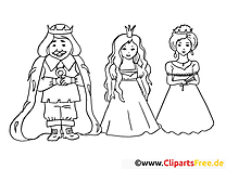 صفحات رنگ آمیزی افسانه های شاه، ملکه و شاهزاده خانم به صورت رایگان