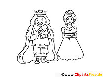 Värityssivut ja satujen värityssivut - kuningas ja kuningatar