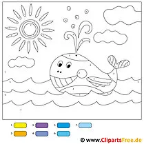 Color by number whale in the sea for free