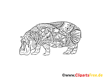 Image à colorier pour animaux adultes, hippopotame, imprimable