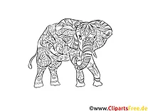 Gratis printbare Schabloun Elefant fir Erwuessener