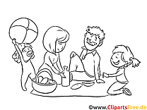Прогулка с семьей Черно-белая иллюстрация для печати и раскраски