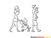 Family goes for a walk Coloring pages and coloring pages
